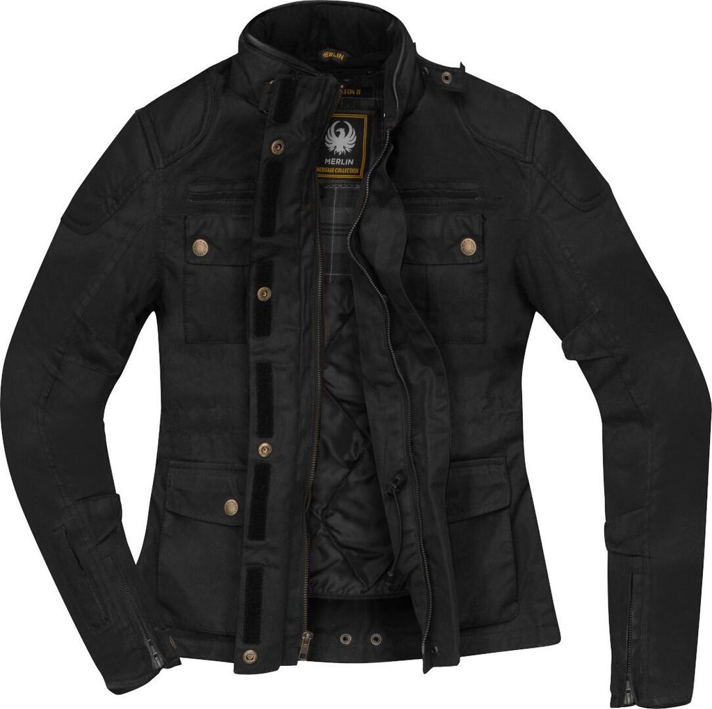 Merlin Buxton II Damen Motorrad Wachsjacke, schwarz, S