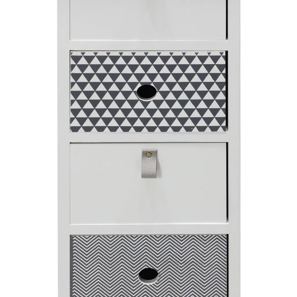 Commode fine bois 5 tiroirs gris et blanc avec façades décorées chic - 5