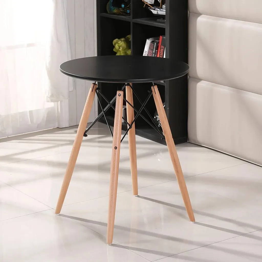 Table de bistrot design bois et métal noir 70x70 cm style moderne