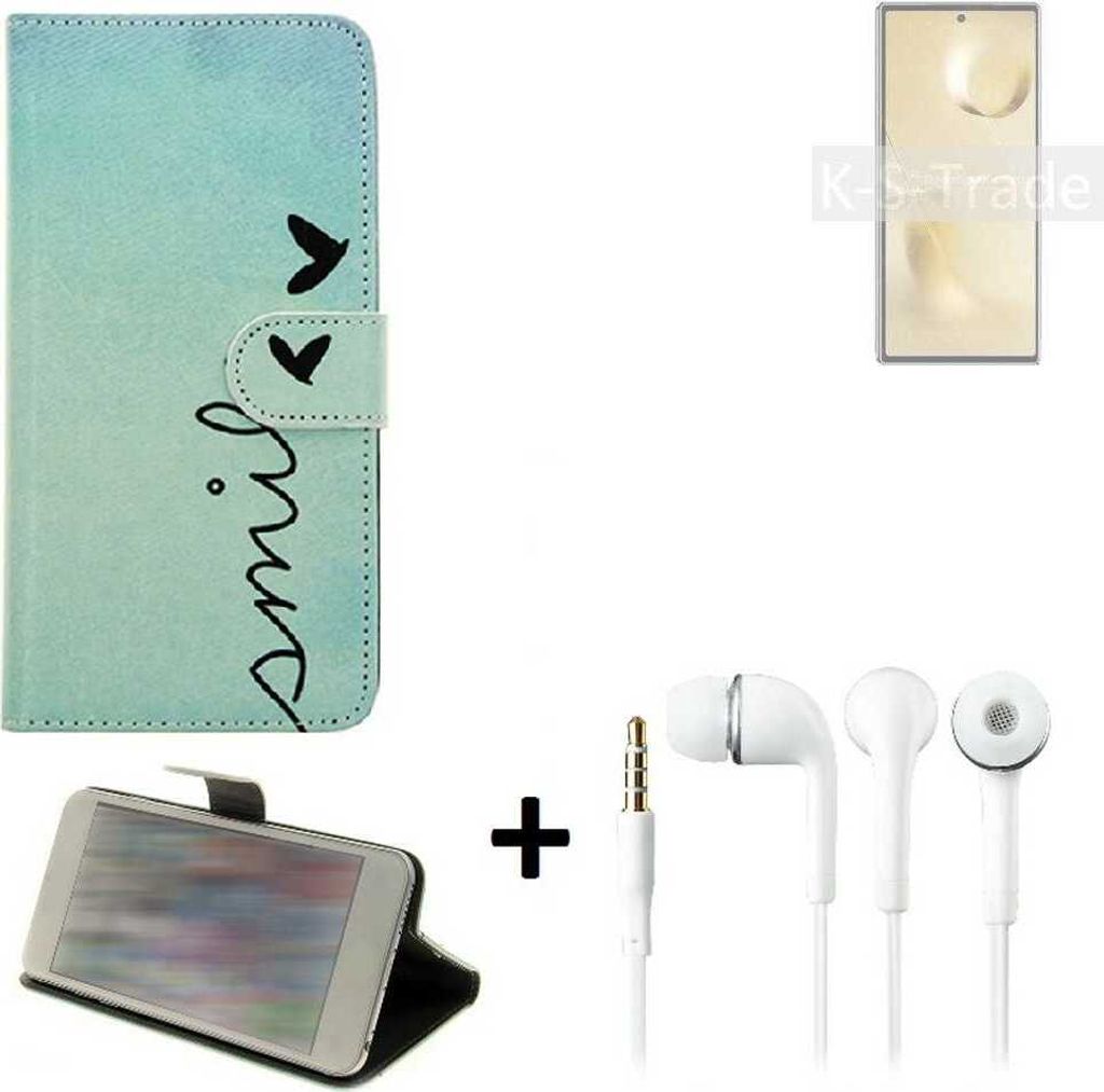 K-S-Trade Schutz Hülle Handy Hülle kompatibel mit Xiaomi Mi MIX Fold 2 360° Wallet Case Schutz Hülle ''smile'' inkl. Ohrstöpsel Smartphone cover