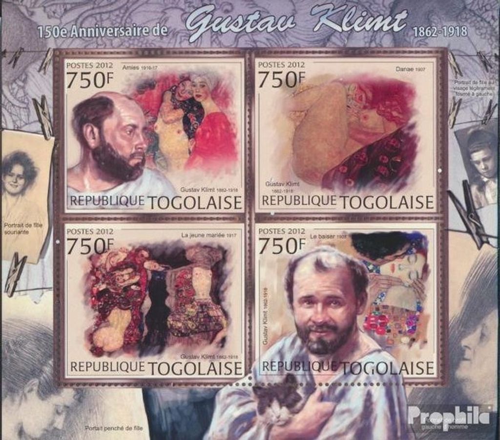 Briefmarken Togo 2012 Mi 4518-4521 Kleinbogen (kompl. Ausgabe) postfrisch Gustav Klimt (1862-1918)