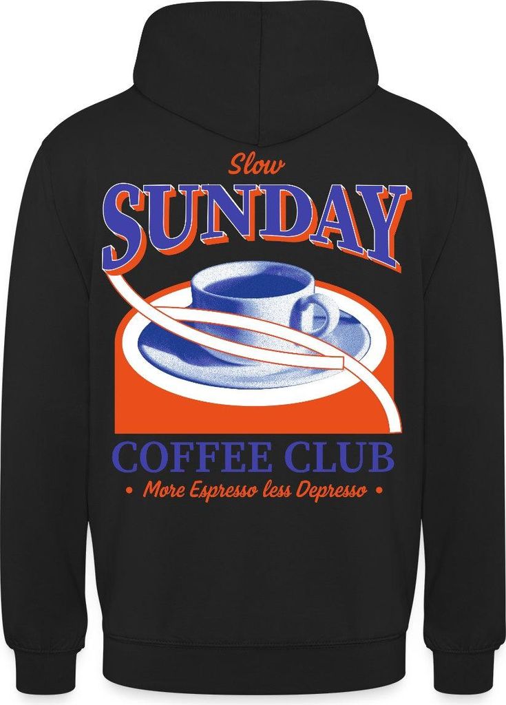 Spreadshirt Slow Sunday Coffee Club stzlischer coffee print Uni Hoodie, XXL, Schwarz