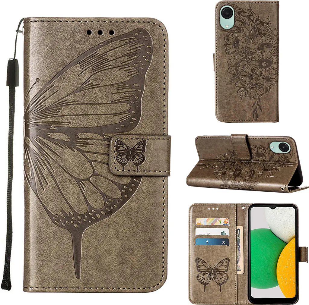Custodia Flip Samsung A04 Core Economica Grigio | Farfalla 3D Pelle