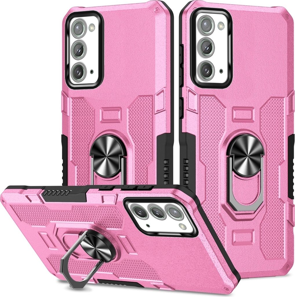 Galaxy Note 20 Hülle, Dual Layer Robuste Rüstung Ringhalter Ständer Schutzhülle für Samsung Galaxy Note 20 5G Pink