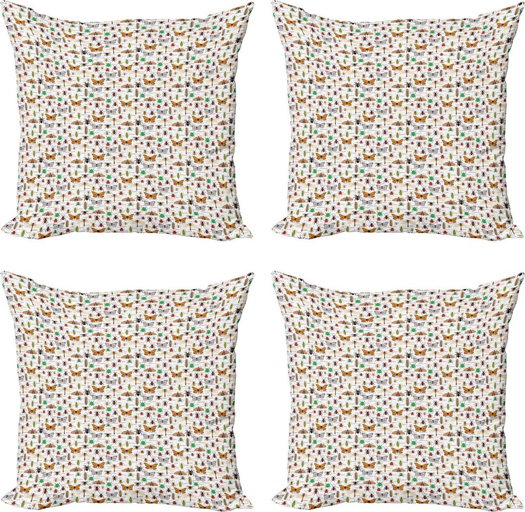 ABAKUHAUS Lehrreich Kissenbezug Set (4 Stück), Wild Forest Insekten, Moderner Doppelseitiger Digitaldruck, 60 cm x 60 cm, Mehrfarbig