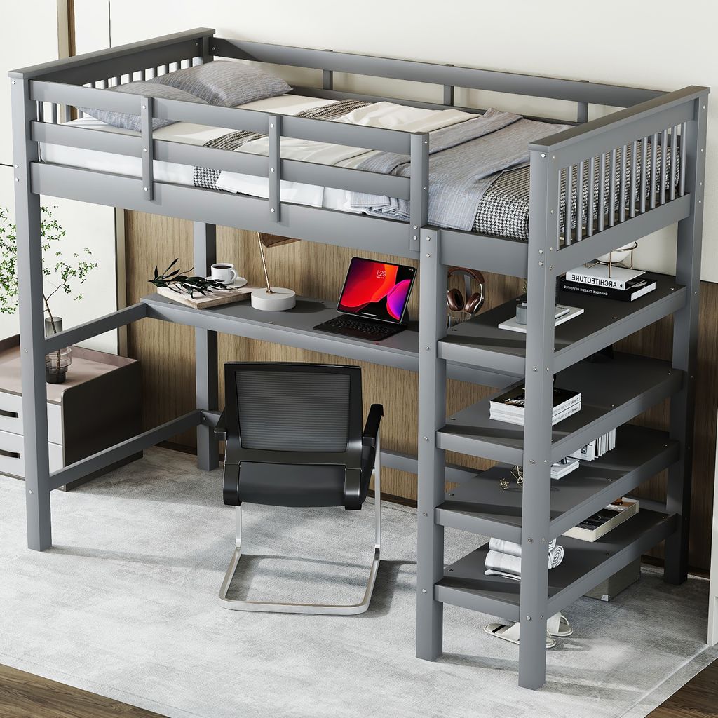 Kinderhochbett mit Schreibtisch & Ablagefächern, ohne Produktbild 