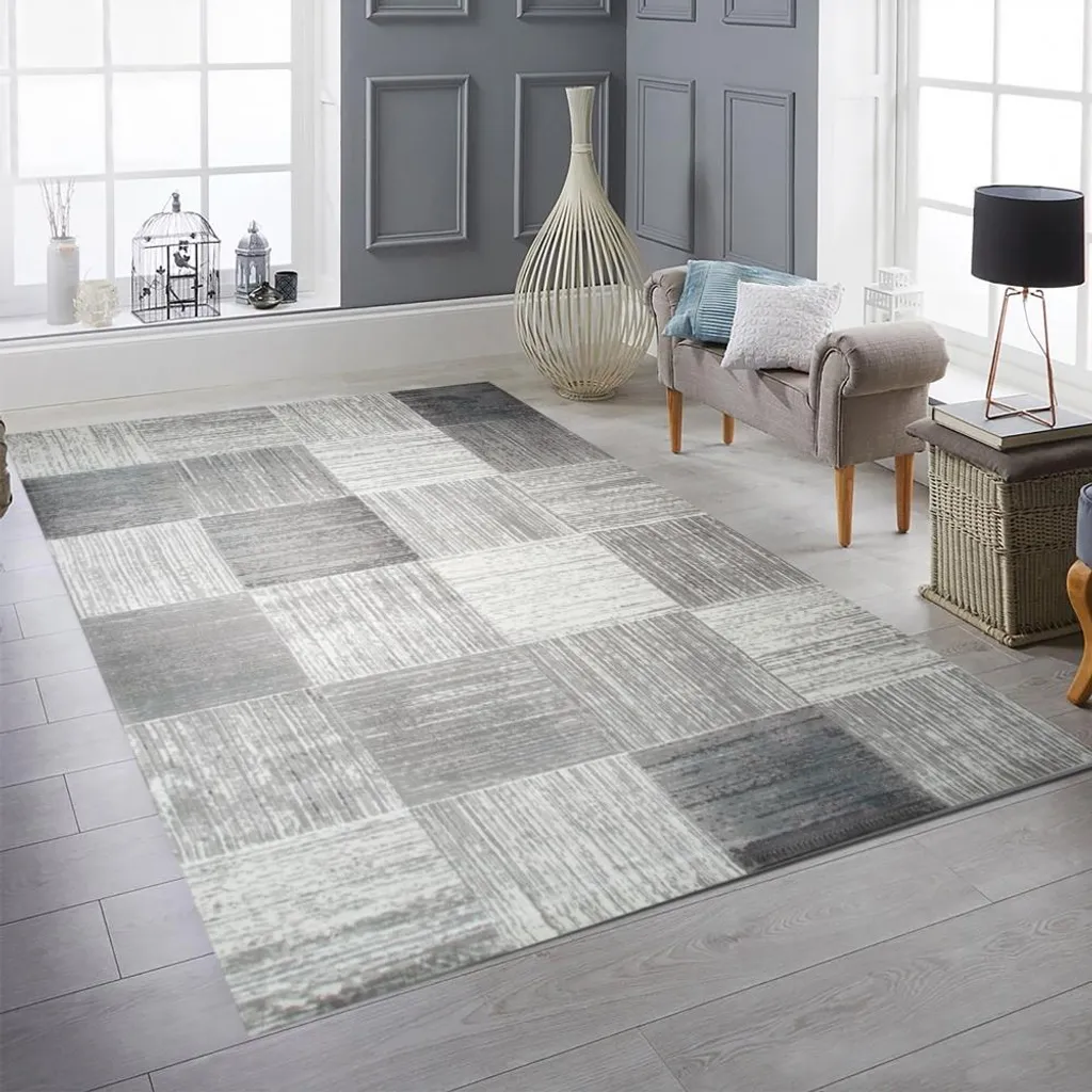 Tapis à poils courts facile d'entretien gris et beige 120 x 170 cm