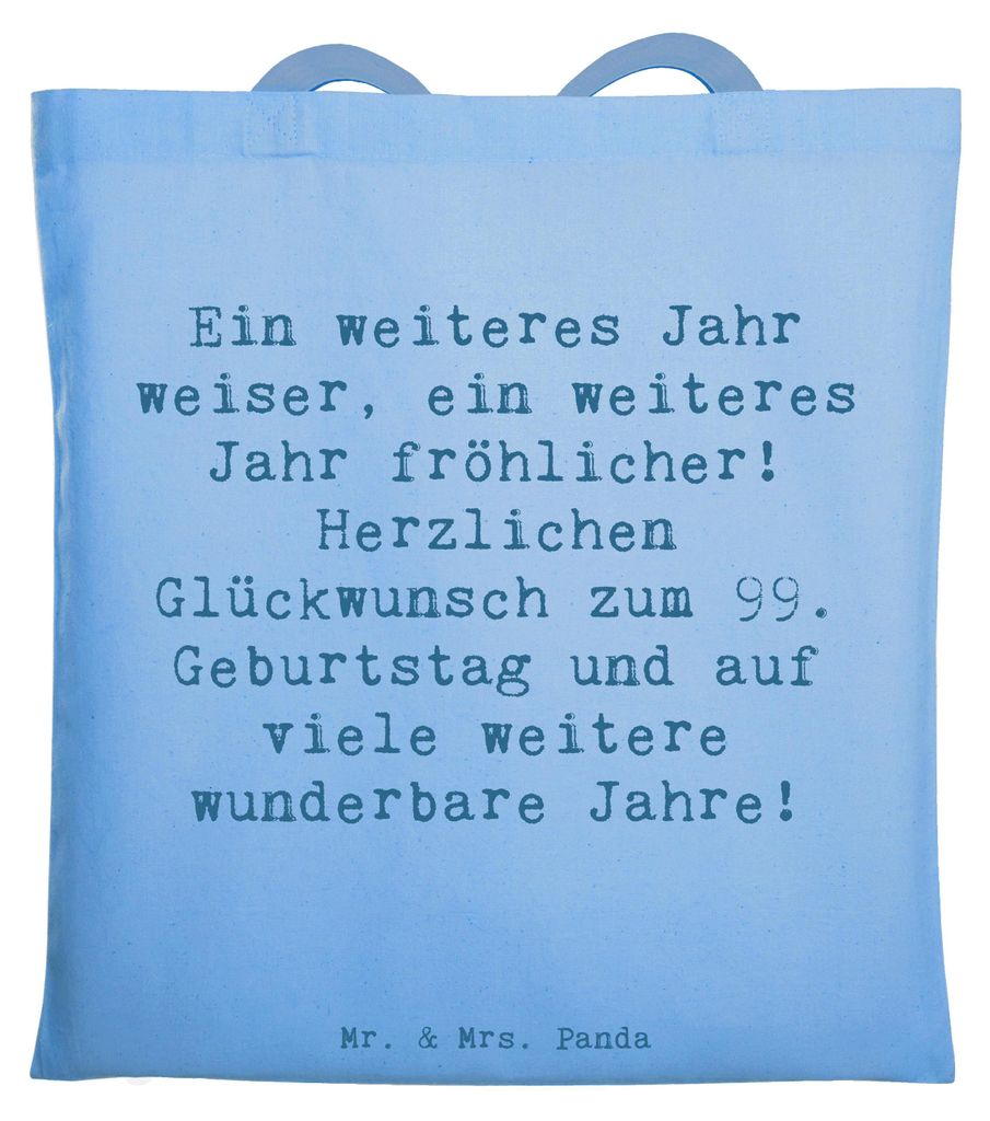 Mr. & Mrs. Panda Tote Bag Spruch 99. Geburtstag Freude - Sky Blue - Geschenk, Herzlichen Glückwunsch zum, persönliche Karten, Laptoptasche, Baumw...