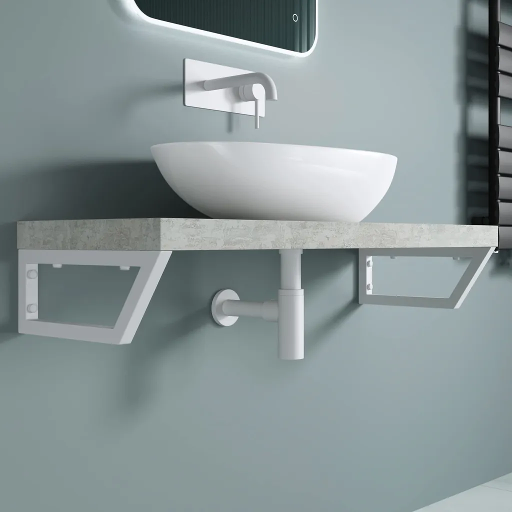Doporro WH04 Set 2 Supporti Lavabo 38cm Acciaio Bianco - Staffe Bagno