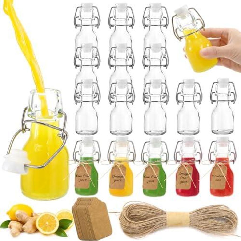 Kingrol 30 Stück 60 ml Mini Glasflaschen mit Bügelverschluss, Mini Aufbewahrungsflaschen kleine Einmachflaschen Kleine Likörflasche Zum Befülle...