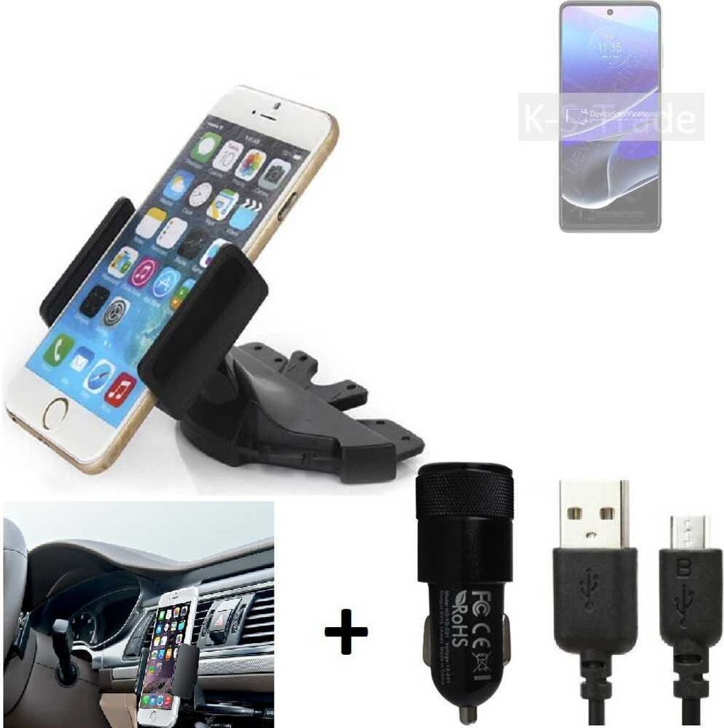 TOP SET K-S-Trade Autohalterung kompatibel mit Motorola Moto G Stylus 5G (2022) CD Schlitz Halterung KFZ-Halter Radio Handy Halterung 360° drehbar
