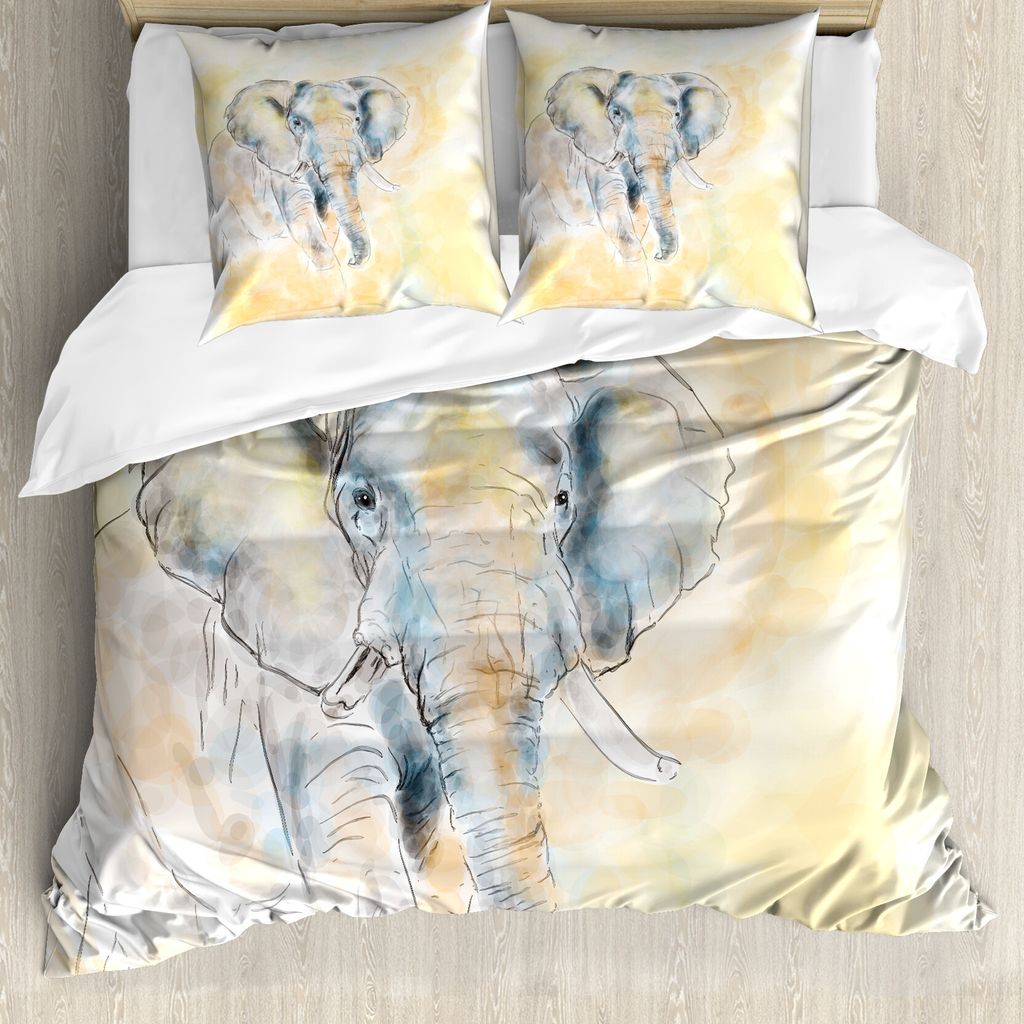 ABAKUHAUS Elefant Bettbezug, Exotische Wildlife Safari, Milbensicher Allergiker geeignet mit Kissenbezügen, 155 cm x 220 cm - 80 x 80 cm, Creme Grau