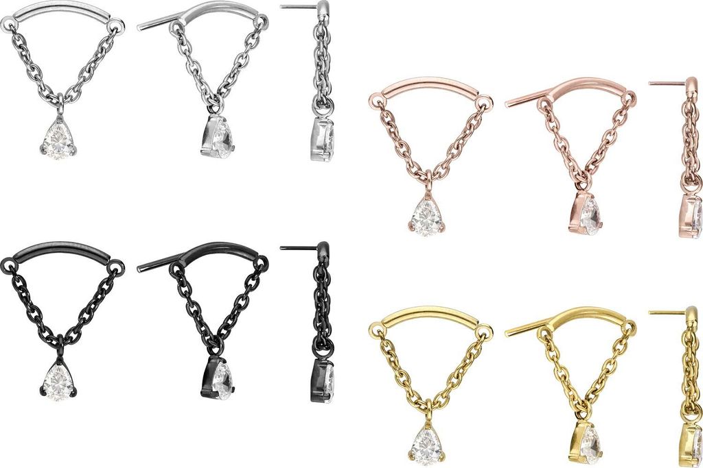 Piercing-Zubehör Titan Aufsatz mit Push Pin BOGEN + KETTE + KRISTALLTROPFEN