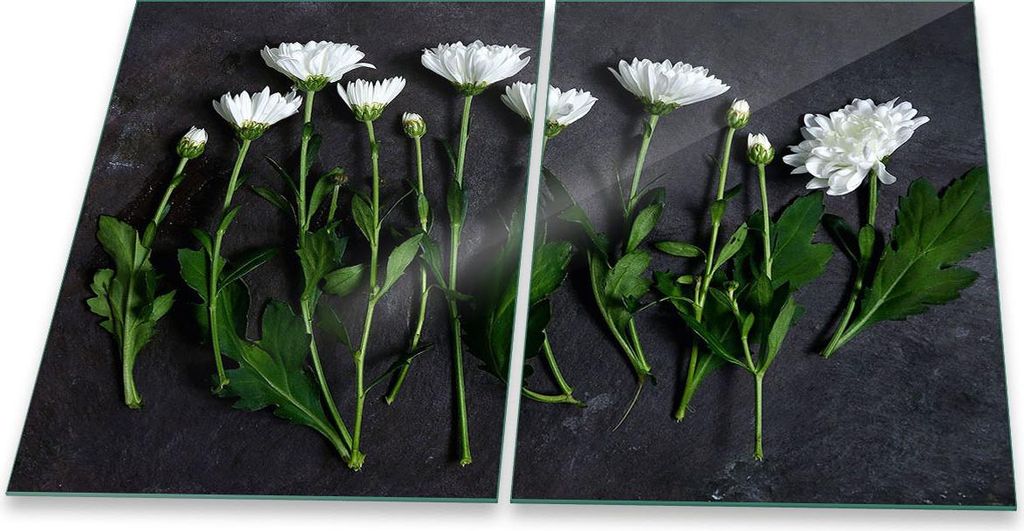 Herdabdeckplatte Glaskeramik 2-Teilig 2x40x52 Blumen Weiß Abdeckung Spritzschutz Glas