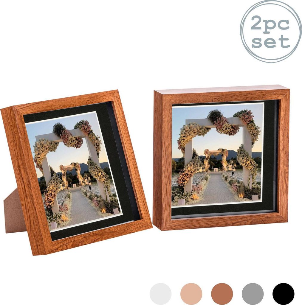 Nicola Spring 2 Stück 8 x 8 3D-Schatten-Kasten-Foto-Rahmen-Set - Craft Anzeigen Bilderrahmen mit 6 x 6 Montage - Glas Aperture - Dark Wood / Schwarz