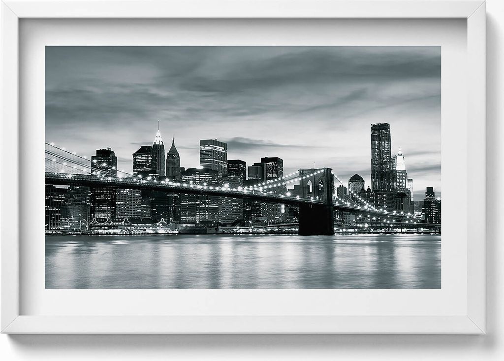 Brooklyn Bridge - Skyline von New York– Wandbild mit Rahmen – Gerahmtes Bild – Wanddekoration – 60x40 cm – Schwarz Rahmen