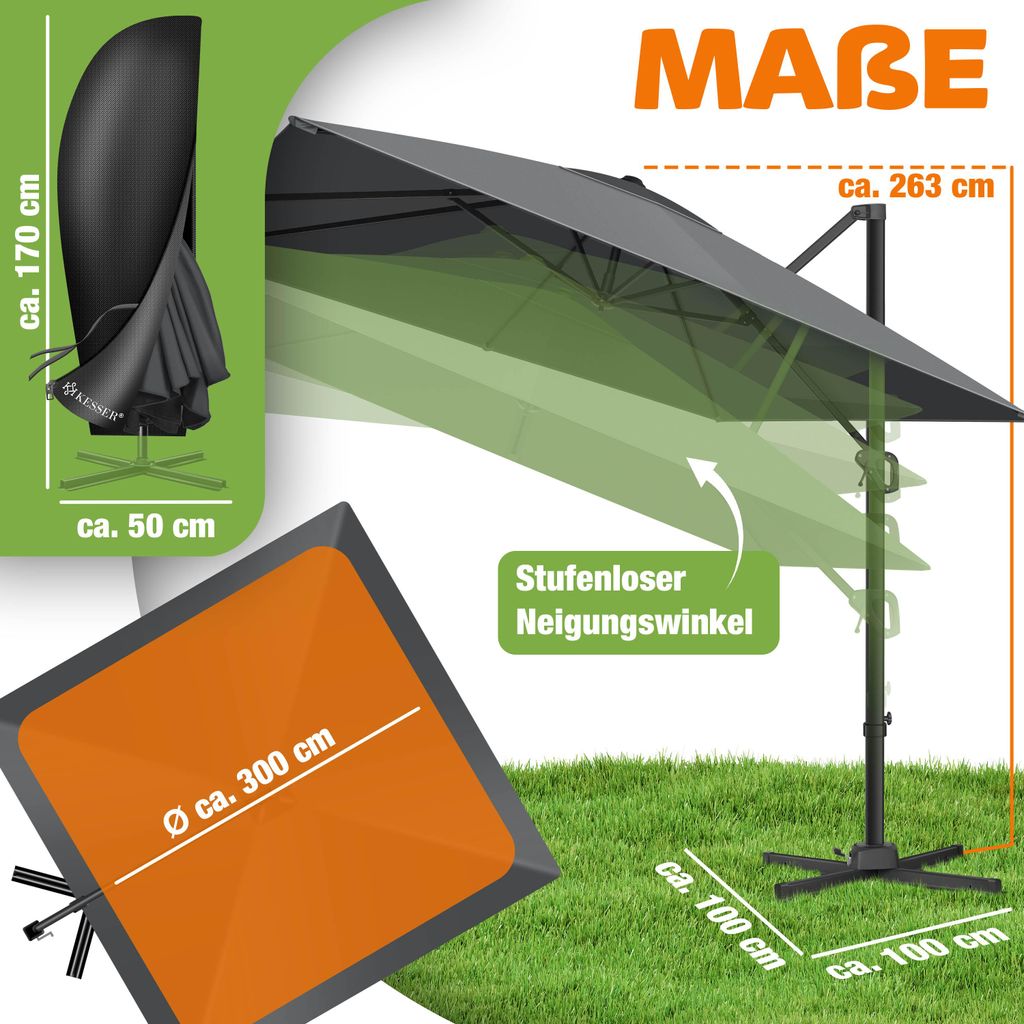 KESSER® Ombrellone da giardino SUN XL, 300x300 cm, girevole Immagine del prodotto 