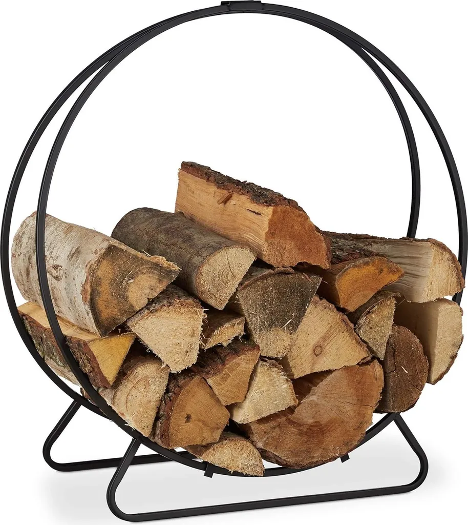 Portalegna Moderno Relaxdays 10028773_0 Acciaio Nero 61x26x65 cm