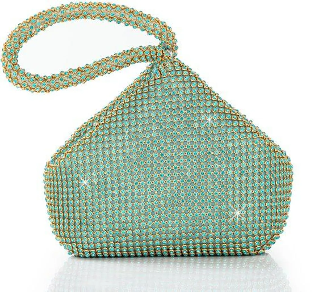 Pochette de soirée turquoise pour mariage - Sac chic strass 17,5x20,1cm