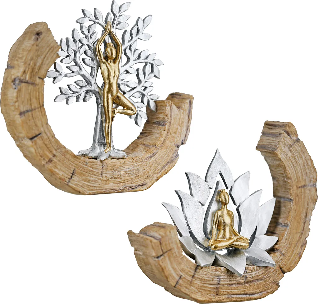 Idée cadeau déco zen : duo de statues Namaste Gilde 17cm or et argenté