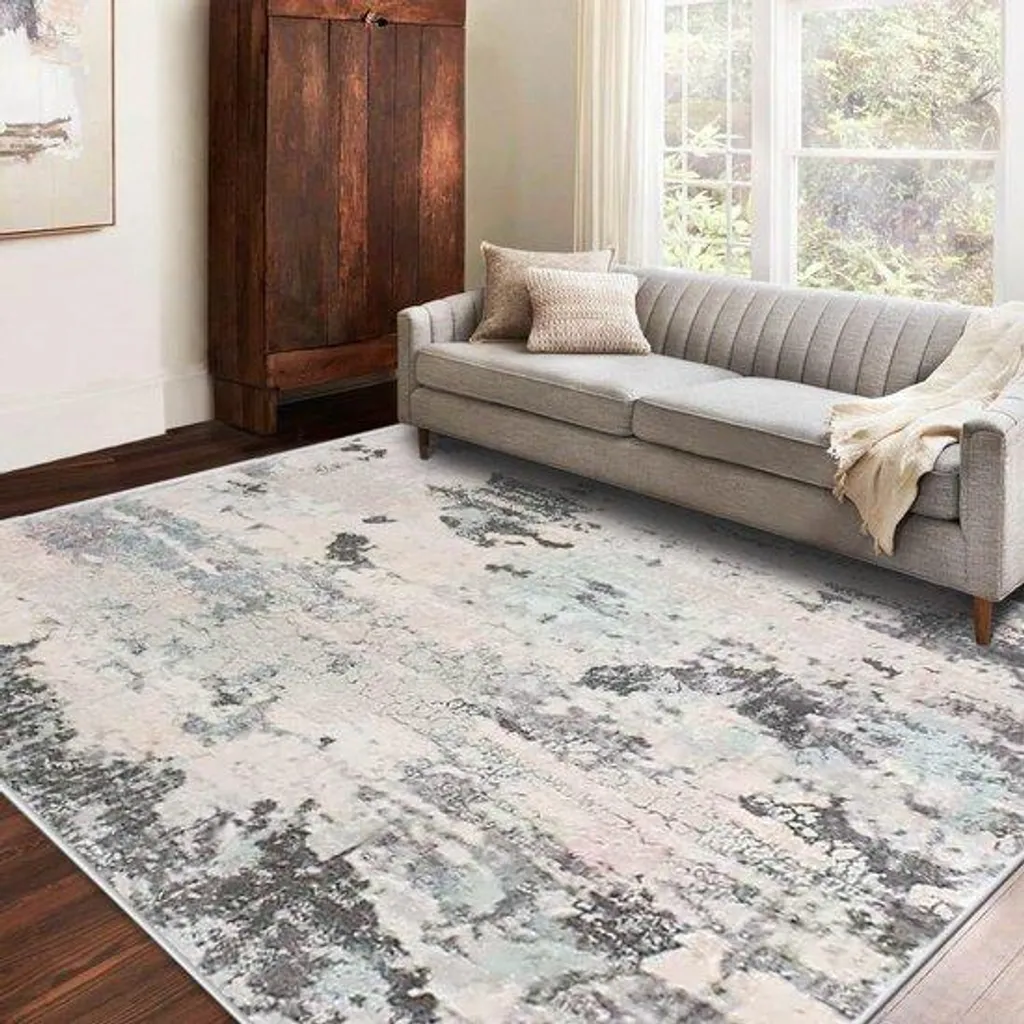 Tapis anti-poussière gris 200x300 cm pour grand salon facile à laver