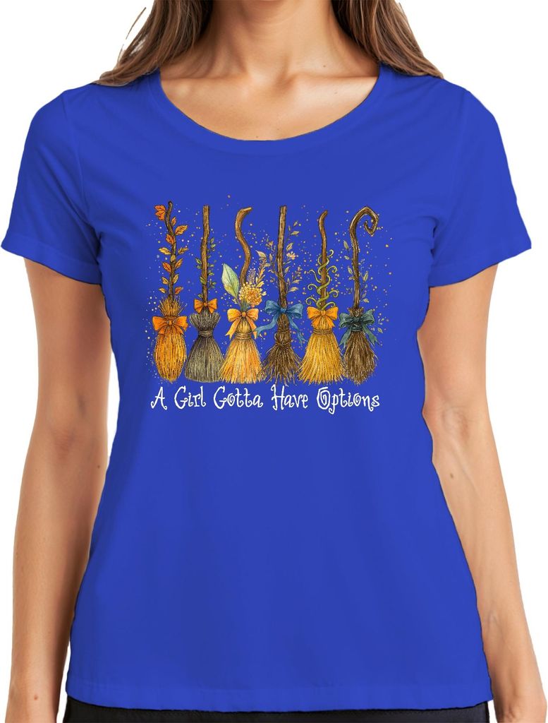 A Girl Gotta Have Options Hexenbesen Halloween Herbst Boho Magie Damen T-Shirt, Blau, XXL