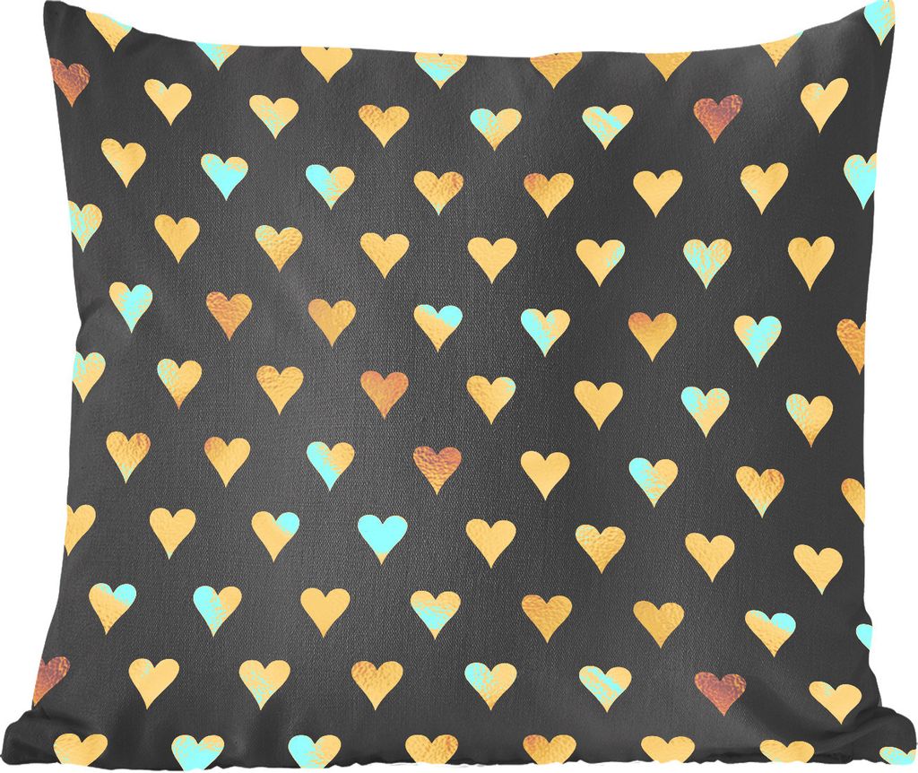 MuchoWow Zierkissen Sofakissen Wohnzimmer Dekokissen 40x40 cm Muster - Herz - Gold - Foto Kissen - Schlafzimmer Dekoration