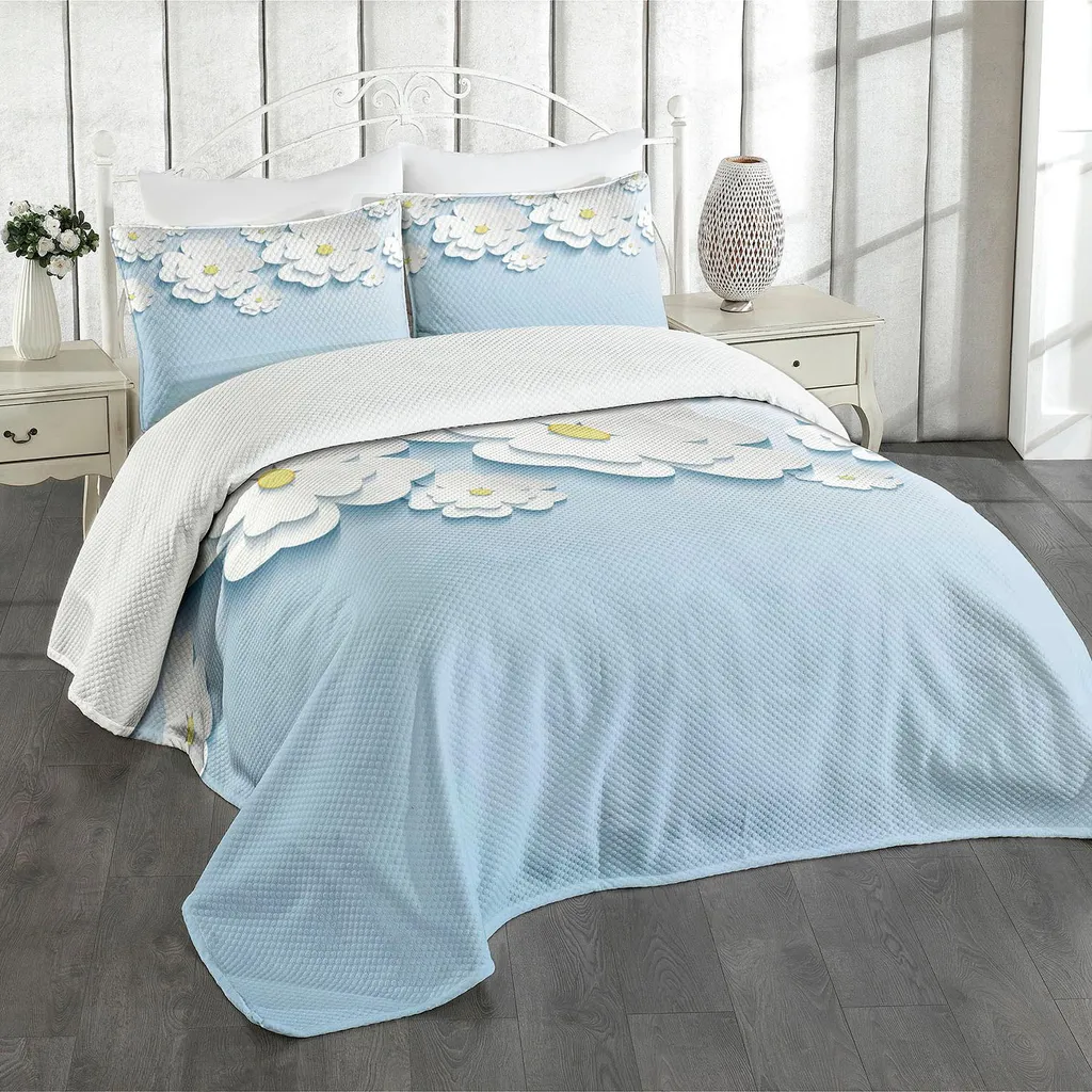 Copriletto Trapuntato ABAKUHAUS 264x220 Fiori Ciliegio Azzurro