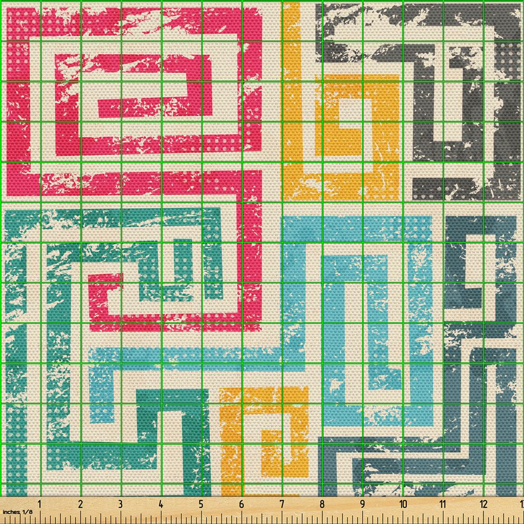 ABAKUHAUS Indie Gewebe als Meterware, Buntes Weinlese-gewundenes Muster mit Grunge schädigendem Effekt-geometrischem abstraktem Design, 5 M (148 x...