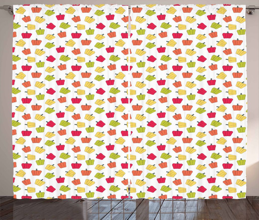 ABAKUHAUS Pfeffer Rustikaler Gardine, Cartoon Kinderzimmer Küche, Schlafzimmer Kräuselband Vorhang mit Schlaufen und Haken, 280 x 175 cm, Mehrfarbig