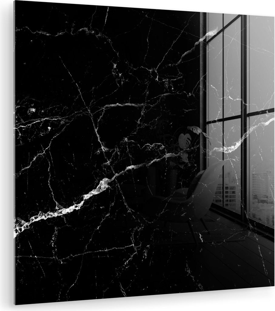MuchoWow Glasbilder - Bilder auf Wandbild - Foto auf Glas Marmoroptik - Schwarz - Luxus 90x90 cm Wanddekoration aus Glas - Acrylglasbild - Acrylbil...