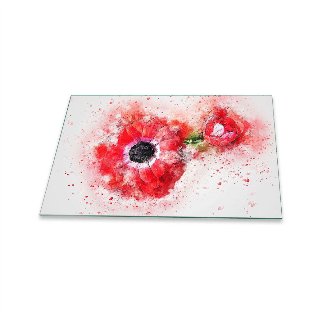 Herdabdeckplatte Glaskeramik 1 Teilig 80x52 Blumen Rot Abdeckung Glas Spritzschutz