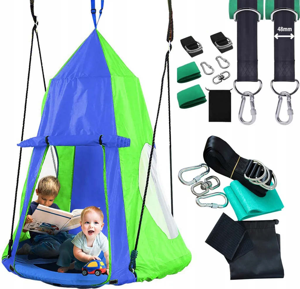 Altalena Nido di Cicogna 100 cm 4iQ - Blu e Verde per Giardino