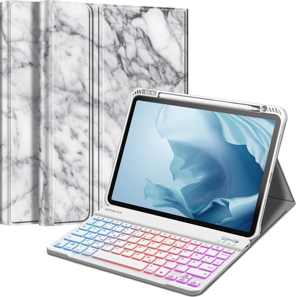 Fintie Tastatur Hülle für iPad Pro 11 Zoll 2022 / iPad Pro 11 2021/2020/ 2018 - Soft TPU Rückseite Gehäuse mit stifthalter, Abnehmbarer QWERTZ ...
