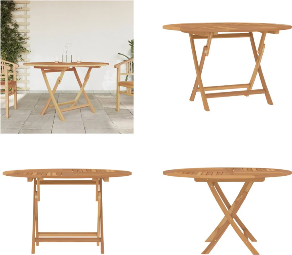 Table de jardin en teck massif Ø120 cm, pliable et haute résistance
