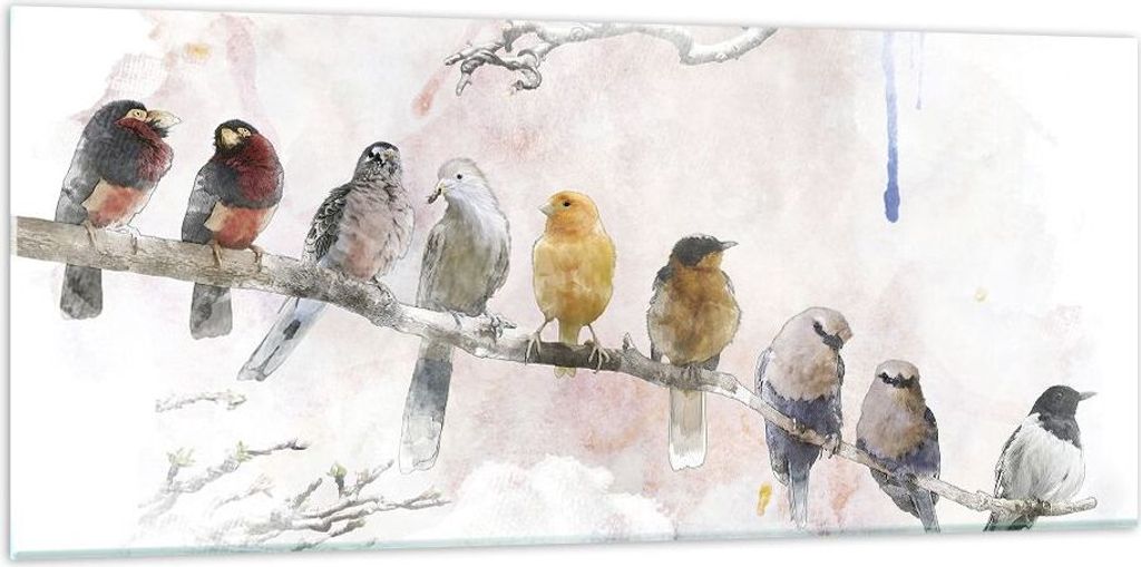 Bilder auf glas - Einteilig - Vögel Kanarienvogel Zweig - 120x50cm - Glasbilder - Wandbilder - Bilder - Wanddekoration aus Glas - Glas Bilder - Wa...