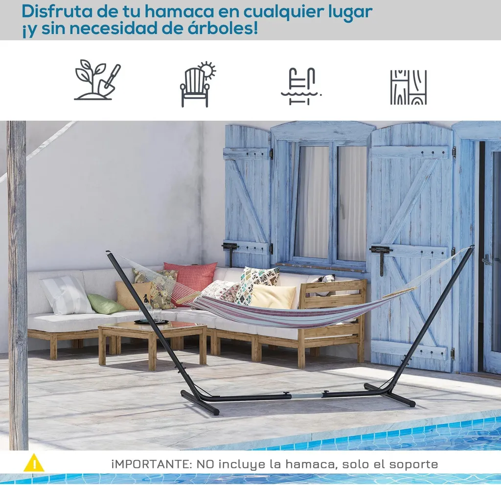 Support hamac sans arbre - Structure métal réglable noire stable et sûre