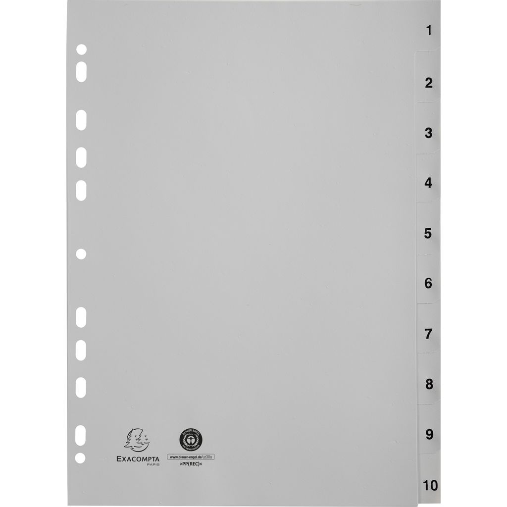 Exacompta 20x Register A4 RC-PP grau 120μ Taben 1-10 10 Positionen Grau 1710E