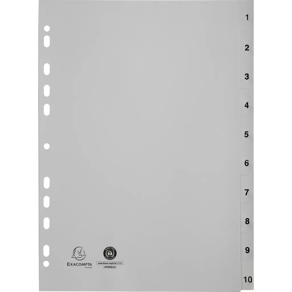 Intercalaires gris Exacompta 20 positions A4 PP recyclé, 1710E