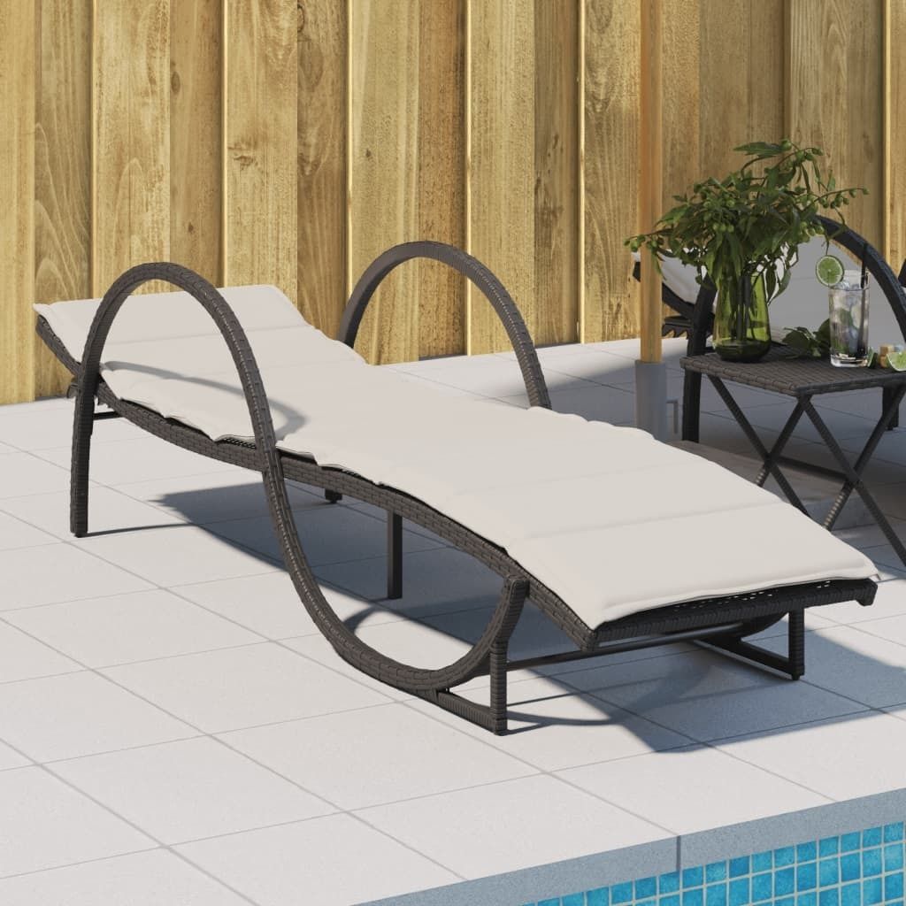 Möbel Sonnenliege mit Auflage Schwarz 60x199x42 cm Poly Rattan - Gartenliegen 368257