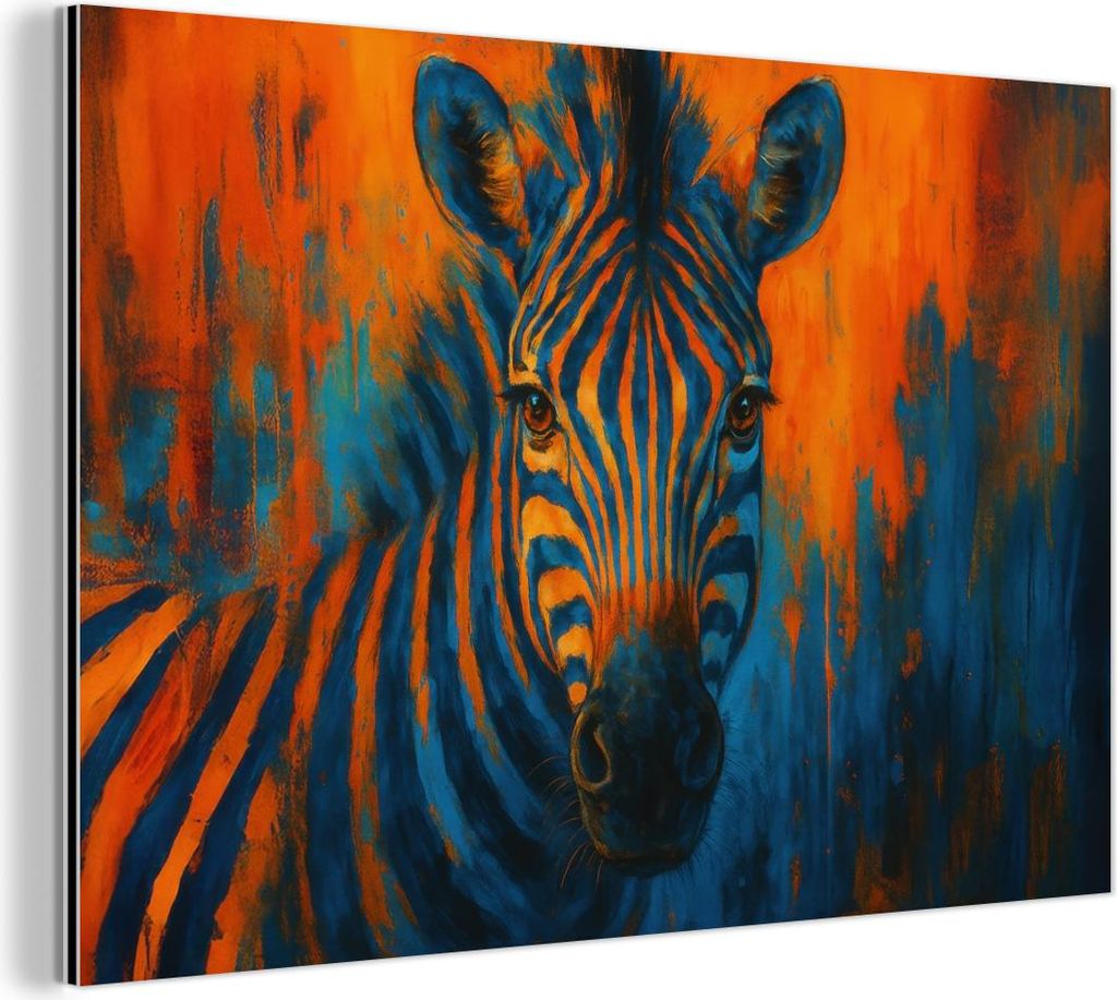 MuchoWow Wanddekoration Metall Metallbild Wandkunst 120x80 cm Zebra - Abstrakt - Blau MuchoWow Aluminium Gemälde - Alu Bild