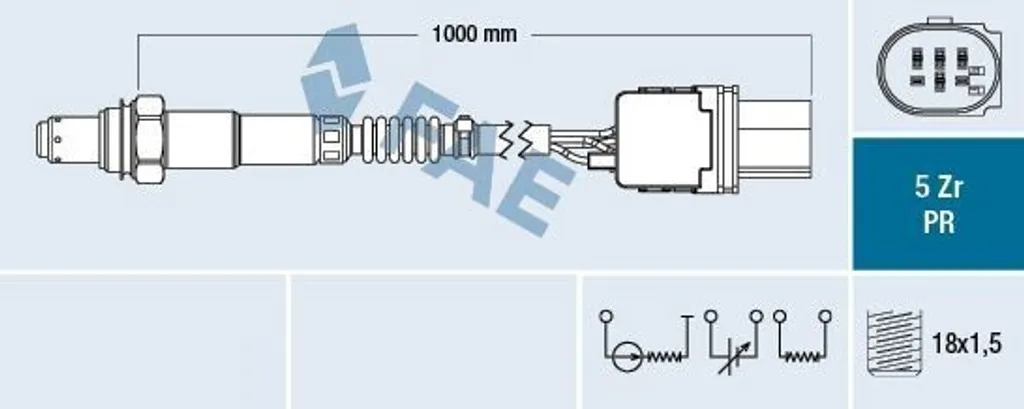 Sonde lambda FAE 75120 pour SUZUKI VITARA (LY) - Capteur O2 1000 mm