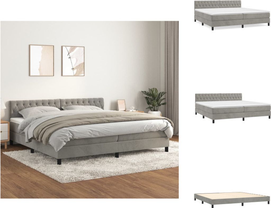 vidaXL Boxspringbett mit Matratze Hellgrau 200x200 cm Samt - Betten & Bettgestelle