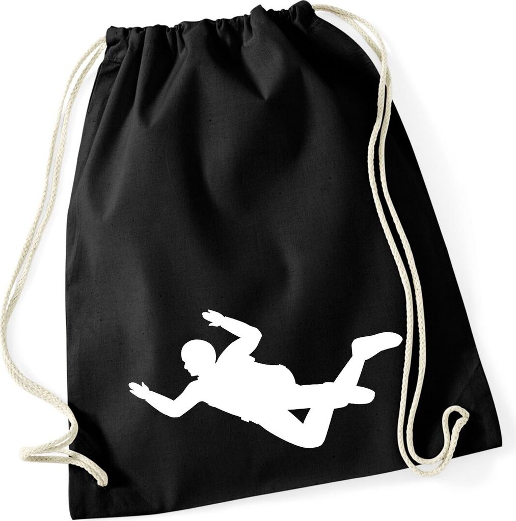 Huuraa Turnbeutel Skydiving Silhouette 12 Liter Black Baumwolle Rucksack Geschenkidee