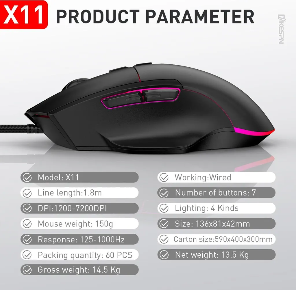 Mouse PC Gaming RGB INF: Precisione 7 Tasti e Design Ergonomico - 12