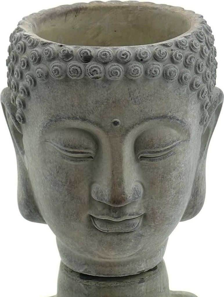GASPER Zement Buddha Kopf Pflanzgefäß Grau gewaschen 17 cm x 15 xm x 14 cm