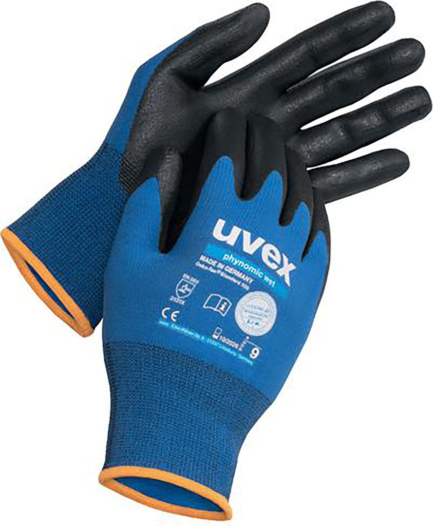 uvex Schutzhandschuh phynomic wet blau, schwarz Gr. 10