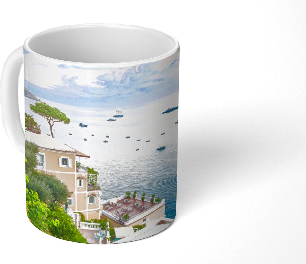 MuchoWow Tasse Kaffeetasse Kaffeebecher 350 ml Italien - Frau - Positano - Meer Teetasse - Fototasse - Becher - Keramikbecher - Teebecher - Kaffe...