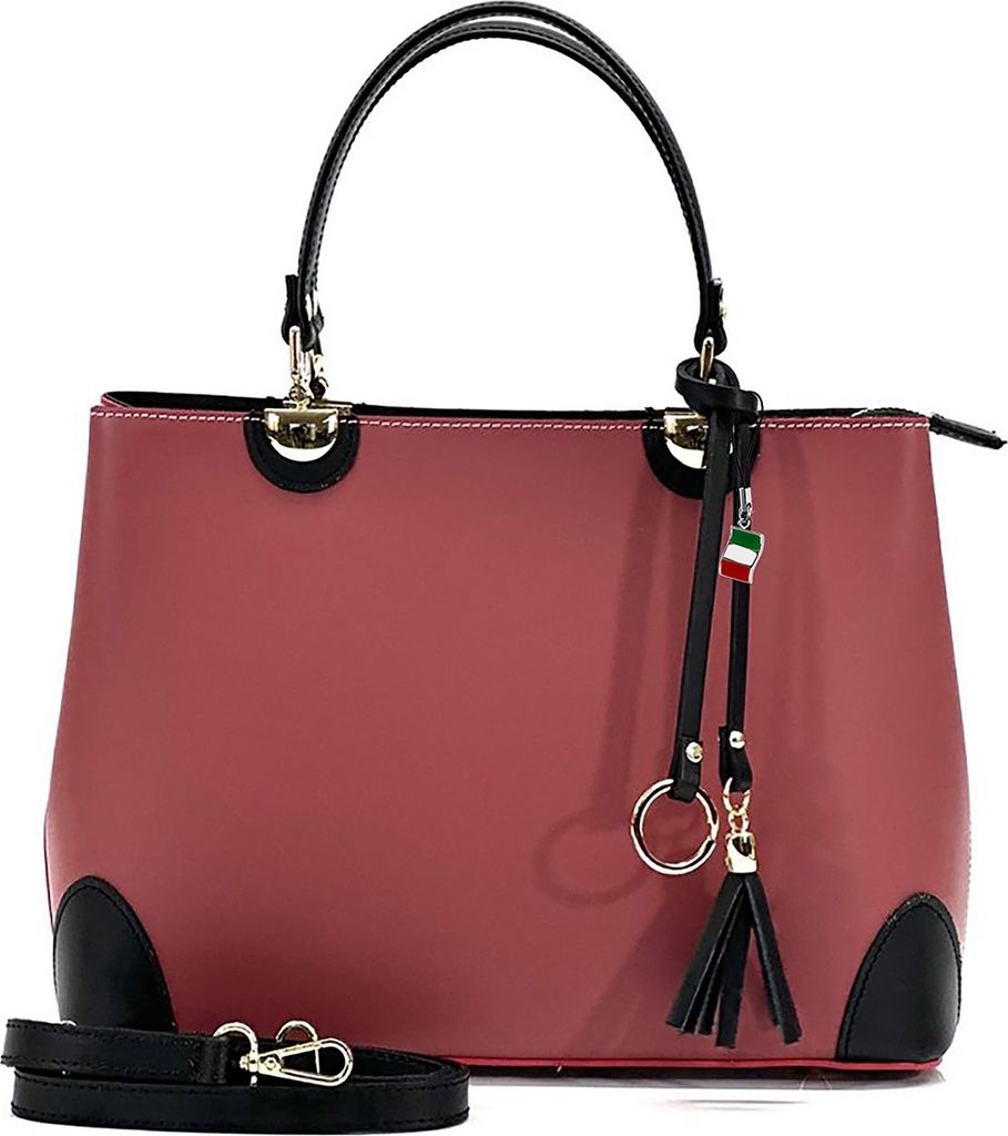Florence Leder Tasche Handtasche Umhängetasche altrosa schwarz OTF156A