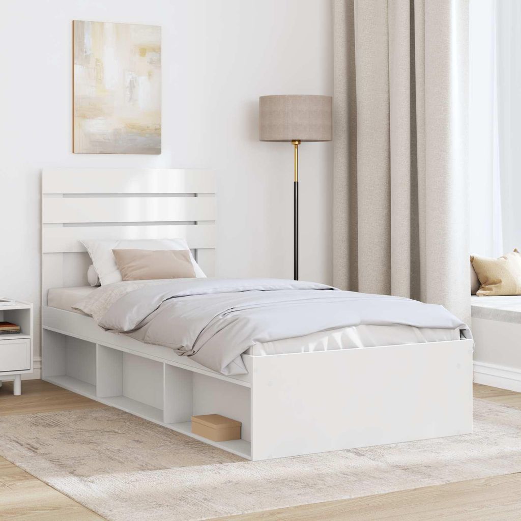 Cloris Designermöbel Bettrahmen mit Kopfteil Weiß 75 x 190cm Massives Kiefernholz - 2026Neu224689 - Klassische BettenJugendbett Tagesbett